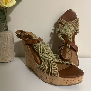 MIA brand 9.5 Crochet and Cork Platform High Wedge Heel Sandal Shoe Boho Summer